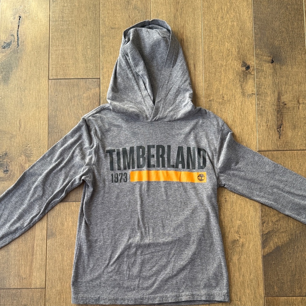 Timberland Gray and Orange Kids Hoodie-size Small (8)